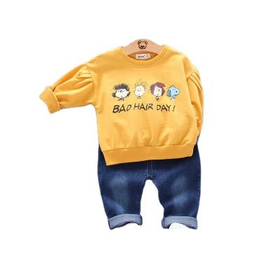 China Handsome Trend Cartoon Print Boy Clothing Pullover Kids Smart Casual Long Sleeves Handsome Jumpsuit Set for sale