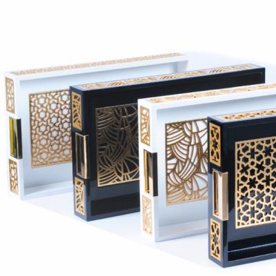 China Rectangle Facilities Gold Foiling OEM Cutout Metal Serving Sustainable Shinning Paint Tray for sale