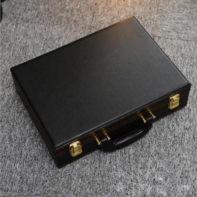 China Handmade black color wooden box with key, black faux leather box for sale