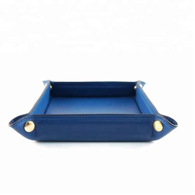 China Eco-friendly faux blue color PU leather coin tray for home decoration for sale