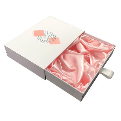 China Gift & Craft Luxury Custom Design Clothes Jewelry Hair Wig Drawer Cardboard Paper Gift Packaging Box With Silk Satin Lining Insert for sale