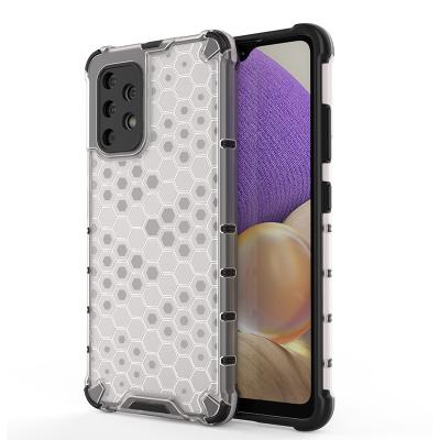 China Latest Famous Brand Transparent Ultra Thin Honeycomb Phone Case For Samsung A32 4G Fashion Clear Square Cell Airbag Drop Resistant Case Cover for sale