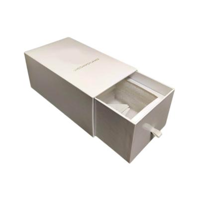 China Wholesale Recycled Materials Drawer Silver Paper Box With Gold Stamp Logo Cosmetic Cardboard Box for sale