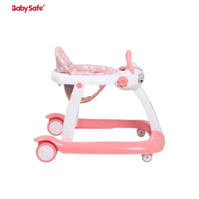 China Pink Metal+PP+Fabric+soft Cotton Babysafe Walker Sit-to-Stand Learning Walker With Music For Little Kids for sale