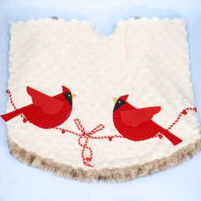 China Red Plush Bird Felt Christmas Tree Skirt Patterns Indoor Decorations for sale