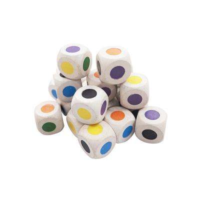 China School Plastic Wooden Dice Block Toys 50pcs 16mm White Color With Colorful Dot Round Corner Wooden Dice for sale