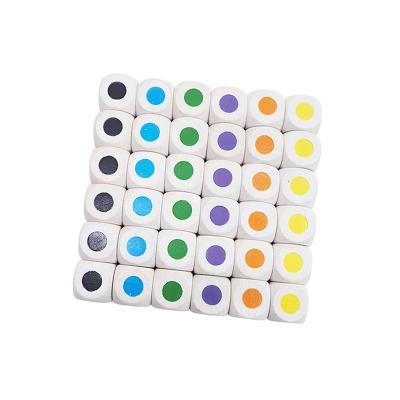 China Building Toy GD 16mm white color with colorful wooden dot round corner dice for board game; white color dies for sale