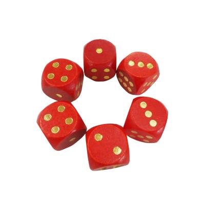 China Construction Toy Wood Dice 25mm Golden Dot, Red Color Round Corner Wooden Dice For Kids Learning Math; educational toy for sale