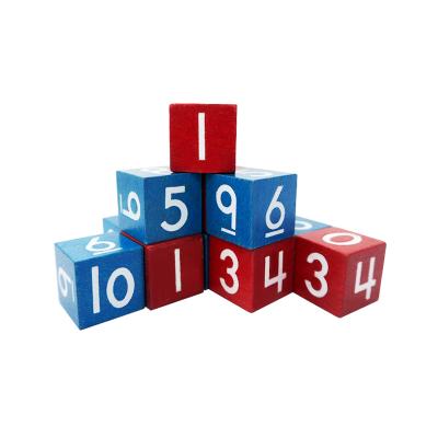 China Plastic Wooden Block Toys 50pcs 20mm Red And Blue Mixed Color With Number 0~10 Wooden Dies Blank for sale