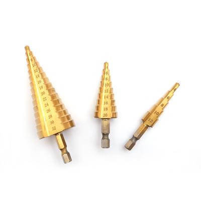 China Metal Drilling Factory High Quality HSS Brocas Escalonada Conica ao 6542 Titanio 3 Step Drill Bit for sale