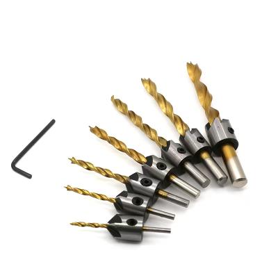 China KIDEA Wood Drilling Tools Factory Hot Selling 7PCS 5 Flutes High Quality Countersink HSS Drill Bit Set For Wood for sale