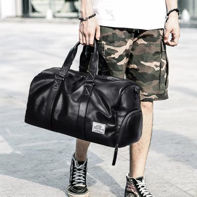 China Designer Sports Weekend Leather Shoe Bags Large Waterproof Duffle Luggage Mens Black Travel Bag for sale