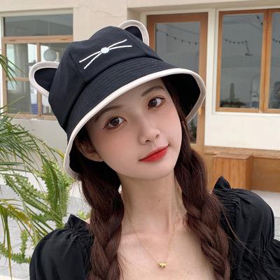 China Cat Pattern Hat Fashion Beach Sunscreen Cute Fisherman Caps Women Outdoor Rising Cat Pattern Bucket Hat Fishing Cute Hat for sale