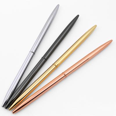 China Promotional Twist Pen With Printing Custom Logo Slim Pen Personalized High End Simple Metal Body Thin Barrel Cut Hotel Silver Black Tip for sale