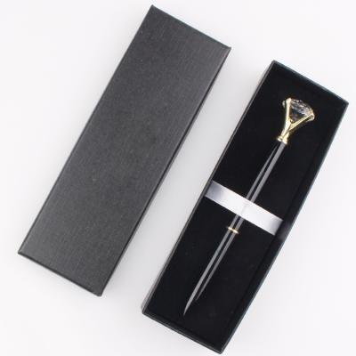 China Large Diamond Pen Set With Head Crystal Cute Engraving Tip Pen Promotional Gravel Metal Sparkling Ink Stationery Gift Box for sale