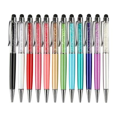 China Pen Black Quartz Metal Stylus Pen With Rainbow Diamond Inside Promotional Crystals Printed Logo Soft Touch Gift Back Custom Made To Instruct Tip for sale