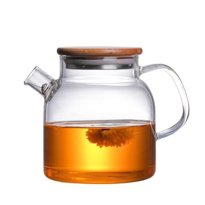 China Sustainable Teapot Glass Barrel Scented Tea Borosilicate Glass Large Size Teapot With Spring And Bamboo Filter Lid for sale