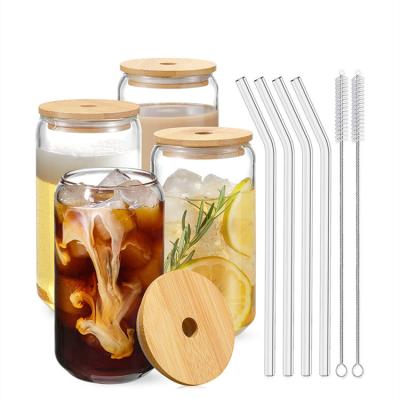 China Wholesale Cute High Borosilicate 16oz Clear Soda Shaped Cups Cola Glass Mug With Lids Bamboo Straw for sale