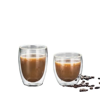 China Wholesale Viable Clear Glass Double Wall Borosilicate Cups Glass Coffee Mugs With Handle Custom Logo 80ml for sale