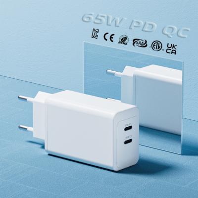 China New Type C 65W Travel Wall Charger Tecnologia Gan Mobile Phone Fast Pd USB-C QC 3.0 EU Plug Charger Cargadores 2 for sale