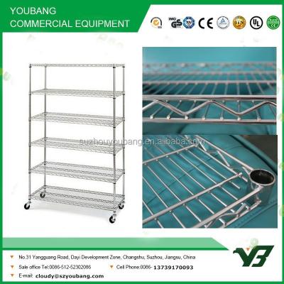 China 2015 Hot Selling NSF 150KGS 72x24 Inch Heavy Duty 6 Layer Chrome Hospital Wire Shelving Rack With Wheels (YB-WS020) for sale