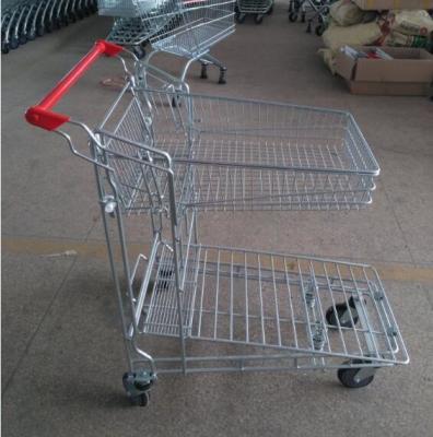 China Steel Steel Warehouse Trolley With Metal Wire Basket for sale