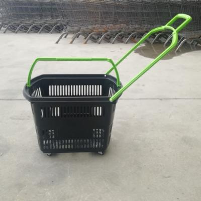 China Plastic Shopping Trolley Plastic Supermarket Rolling Hand Baskets With Wheels for sale