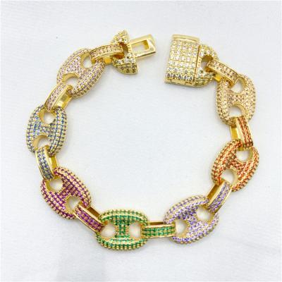 China Hiphop Fashion Zircon Bracelet Fashion Diamond Chain Bracelet Real Gold Color Plated Men's Bracelet for sale