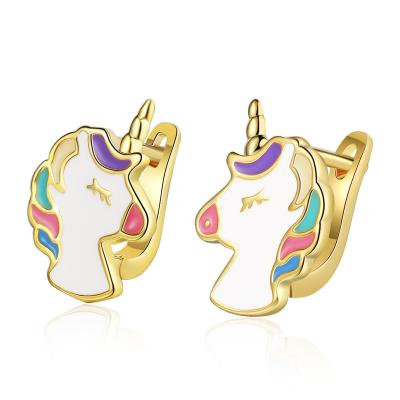 China FASHIONABLE Cute High Quality Cheap Cute 925 Enamel Silver Unicorn Stud Earrings Christmas Gift For Girls for sale