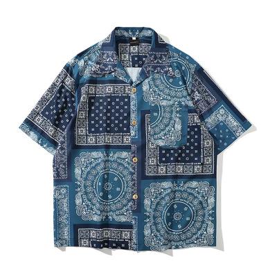 China Retro Flower Style Ethnic Men's All-match Shirt Paisley Loose Five-point Sleeve Anti-pilling Trend Printing Aloha Hawaiian Shirt for sale