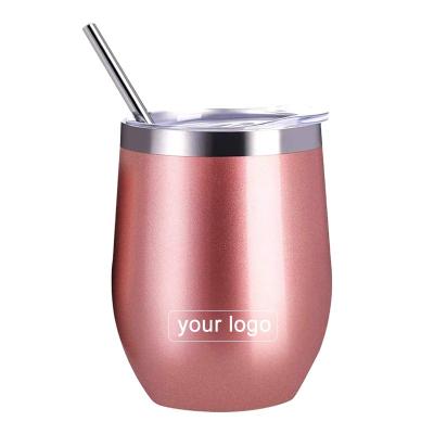 China Custom Sustainable Wholesale Stemless Sparkle 12oz Wine Tumblers With Lid And Straw Vacuum Insulated 12 oz Wine Glass Cups for sale