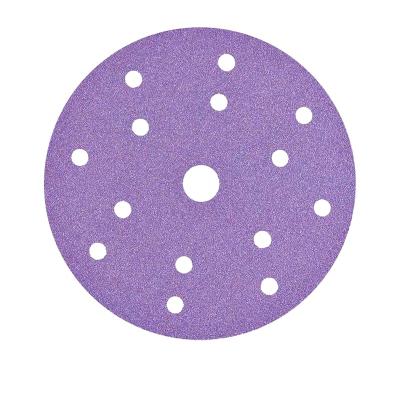 China 5 Inch Hook and Loop Wood Grinding Abrasive Around Non-Clog Purple Ceramic Sandpaper Sanding Discs for sale