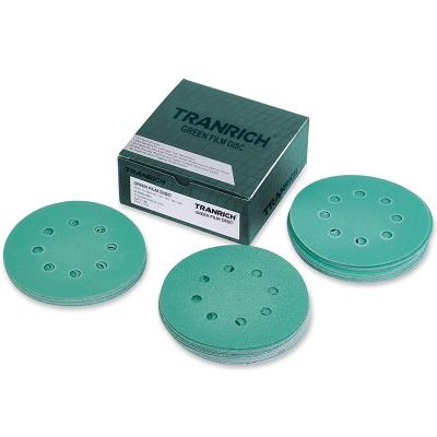 China High quality aluminum oxide/carbide cermaic/silicon 6 inch green 8 hole 150 mm hook and loop film backing sanding discs for sale