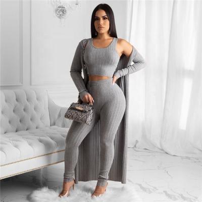 China Wholesale Women Breathable Knitted Solid Color Sexy Crop Top Fitness Women Three Piece Yoga Set for sale