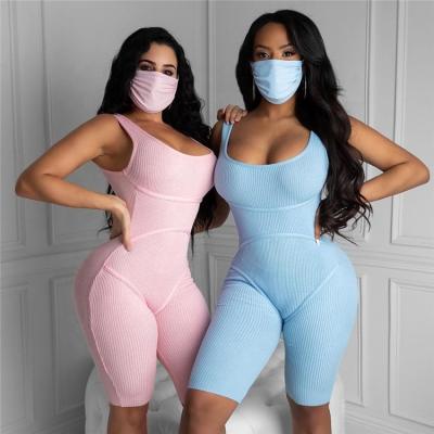 China 2022 Summer Women Bodycon Sports Romper Breathable Skinny Solid Knitted Jumpsuits Summer Women Overalls for sale