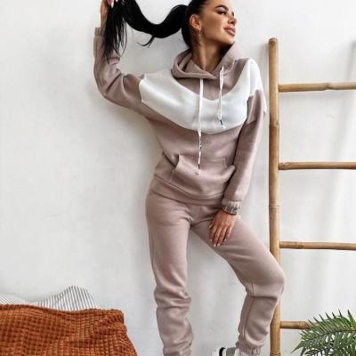 China Winter Women Breathable Sweatpants And Patchwork Hoodie Set Sports Casual Sweater Suit 2 Piece Set for sale