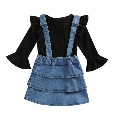 China Fashoion Girl Clothes Fashion Baby Toddler Girl Fall Sets Teams Solid Color Borders Kids Clothing Sets For Girl for sale