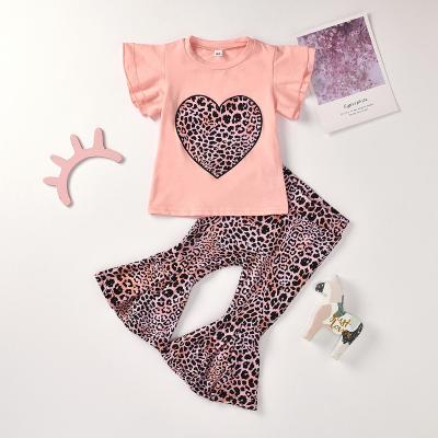 China Fashion Girl Dress Set Girls Clothes Set Solid Color Sleeveless Tops Leopard Print Rocket Pants Suit Kids Outfits for sale