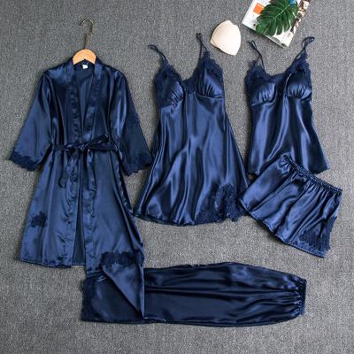 China Breathable Women Pajamas , Wholesale Women Four Piece Lace Up Elegant Sleepwear Pajamas For Women Set for sale