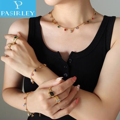 China Customize the length according to the customer's hand circumference PASIRLEY New Gold Bracelet Waterproof Fine Fashion Zircon Pull Button Gold Pvd Plated Stainless Steel Oem Jewelry For Women for sale