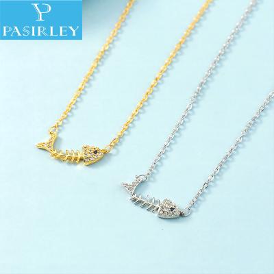 China Customize the length according to the customer's hand circumference PASIRLEY New Design Personalized Stainless Steel Gold Plated With Fishbone Pendant Necklace Women for sale