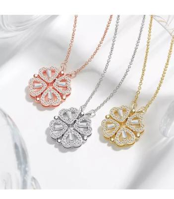 China Customize the length according to the customer's hand circumference PASIRLEY Wholesale Jewelry Fashion Four Leaf Clover Crystal Magnet Necklace Personality Gold Stainless Steel Necklace For Women for sale