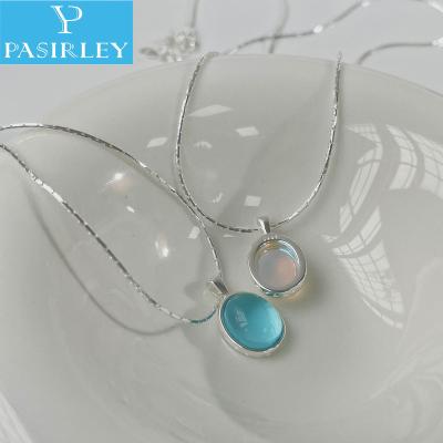 China Customize the length according to the customer's hand circumference PASIRLEY Simple Design Exquisite Ornaments S925 Silver Moonstone Aquamarine Strawberry Quartz Pendant Necklace for sale