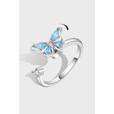 China Customize the length according to the customer's hand circumference PASIRLEY Fashion Design Blue Butterfly Style Anxiety Ring Moissanite Reasonable Price Anxiety Ring Silver Rotating Anxiety Ring for sale