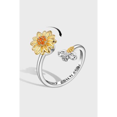 China Customize the length according to the customer's hand circumference PASIRLEY Sunflower Bee Garden Design Ring Wholesale Custom Logo Ring For Woman for sale