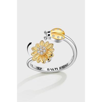 China Customize the length according to the customer's hand circumference PASIRLEY Sunflower Bee Garden Design Ring Wholesale Custom Logo Ring For Woman for sale