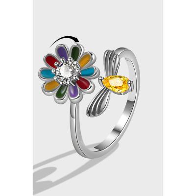 China Customize the length according to the customer's hand circumference PASIRLEY Wholesale Zircon Rotatable Flower Fidget Anxiety Ring For Women Anti Stress Jewelry Rotating Windmill Opening Ring for sale