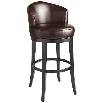 China Commercial Grade Bar Wood Furniture Solid Wood Brown Leather Bar Stool for sale