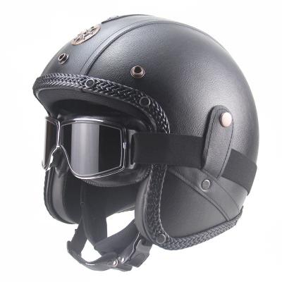 China ABS motorcycle driving safety helmet classic four-season helmets for motorcycle leather handcraft helmet motorcycle for sale