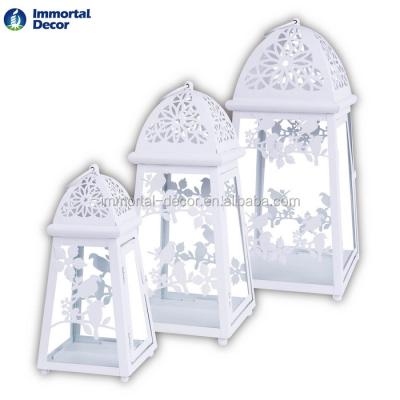 China Home decoration pure white metal lantern with brid deco for sale